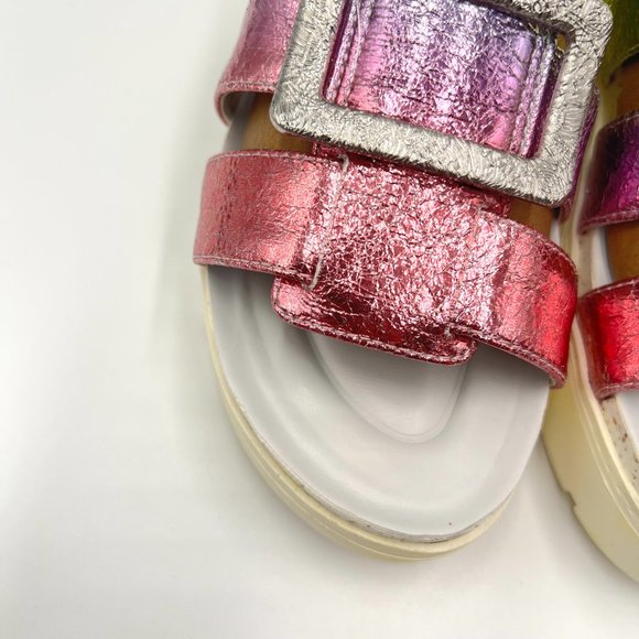 Franco Sarto Womens Patricia Pink‎ Silver Green Blue Platform Sandals 6.5 - Picture 4 of 13